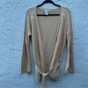 SUNDANCE Cardigan‎ Sweater Women Small Knit Tie Waist Linen Cotton Boho Tan Long